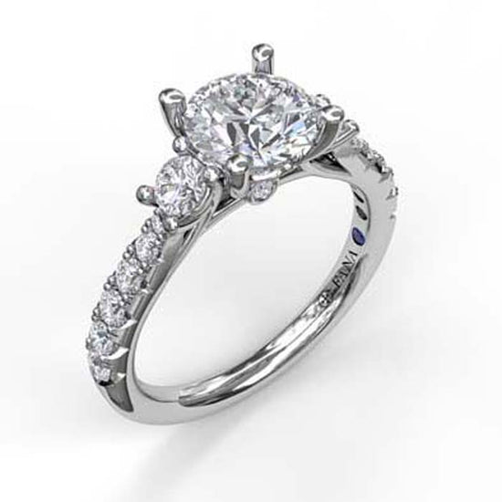 Fana Three Stone Diamond Engagement Ring Semi-Mounting in 14K White Gold