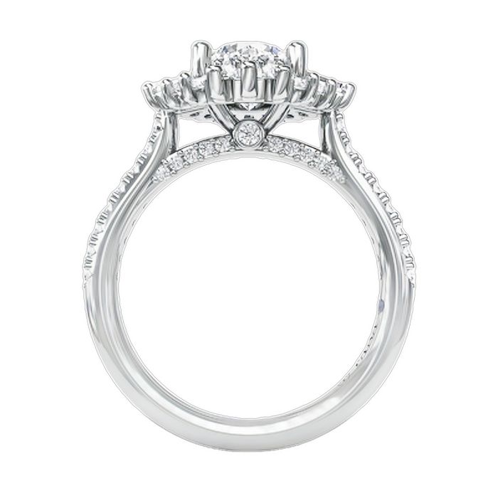 Fana .92CTW Tapered Baguette and Round Diamond Halo Semi Mount Engagement Ring in 14K White Gold