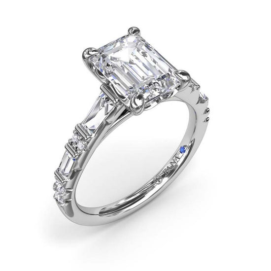 Fana Alternating Baguette and Round Diamond Engagement Ring in 14K White Gold