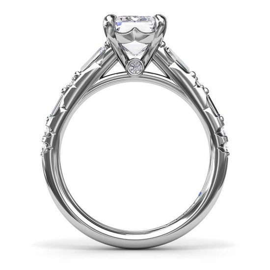 Fana Alternating Baguette and Round Diamond Engagement Ring in 14K White Gold