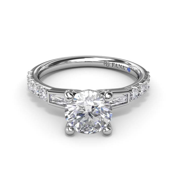 Fana Tapered Baguette Diamond Engagement Ring in 14K White Gold