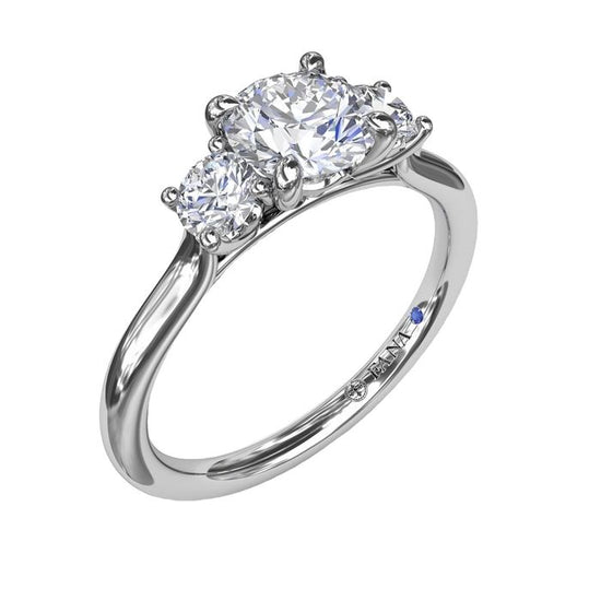 Fana Three-Stone Diamond Engagement Ring Semi-Mounting in 14K White Gold