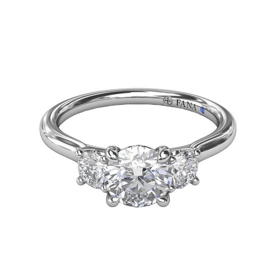 Fana Three-Stone Diamond Engagement Ring Semi-Mounting in 14K White Gold