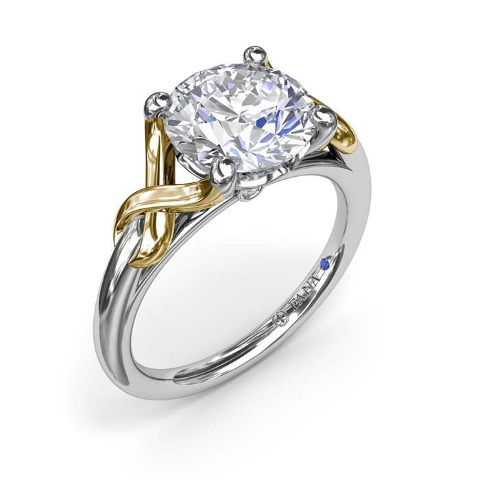 Fana Smooth Love Knot Engagement Ring Semi-Mounting in 14K White and Yellow Gold