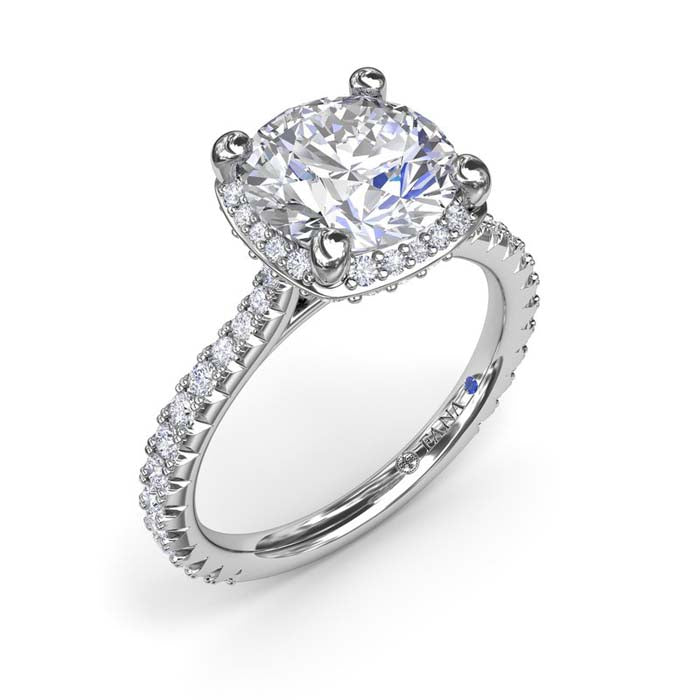 Fana Cushion Cut Diamond Halo Engagement Ring in 14K White Gold