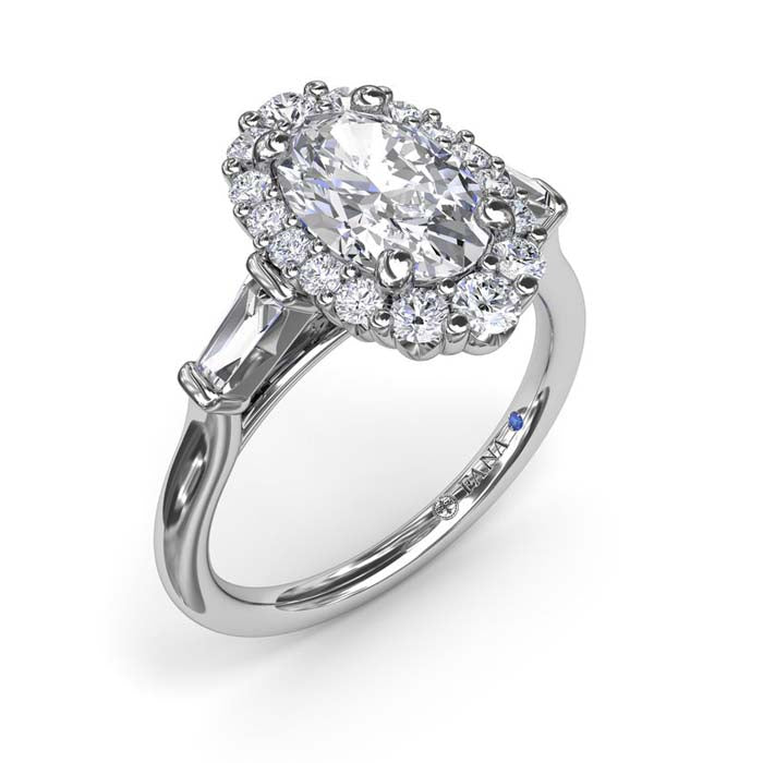 Fana Diamond Baguette Halo Engagement Ring in 14K White Gold