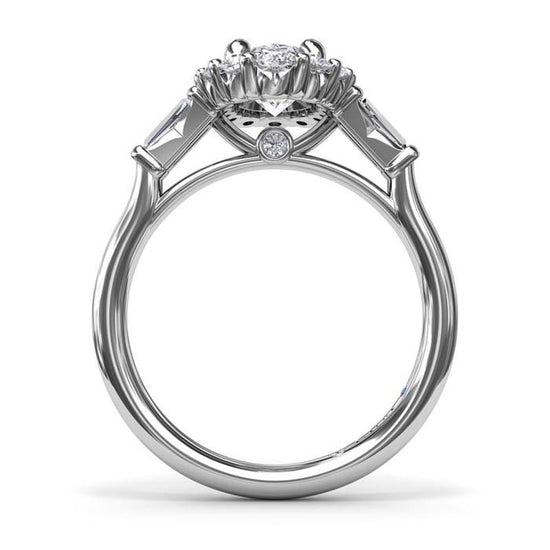 Fana Diamond Baguette Halo Engagement Ring in 14K White Gold