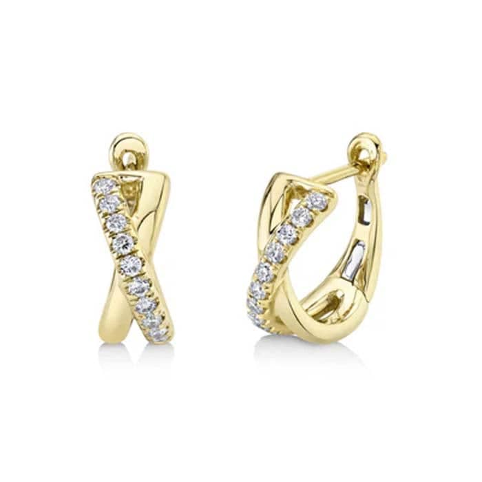 Shy Creation .25CTW Diamond "X" Shaped Huggie Earrings in 14K Yellow Gold