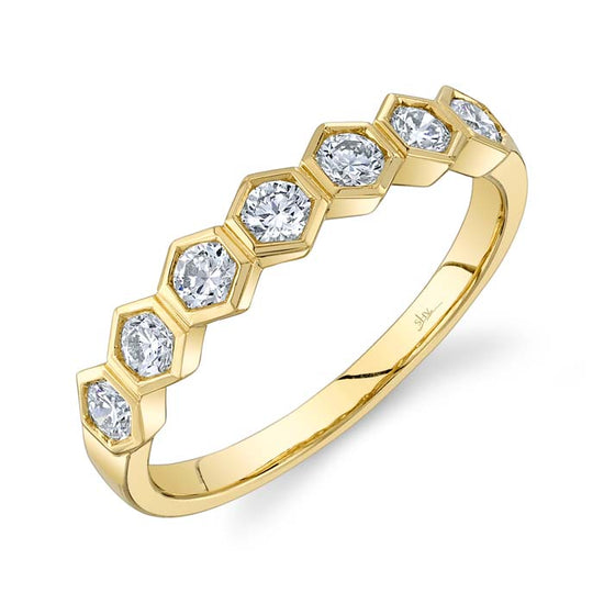 Shy Creation Diamond Hexagon Band in 14K Yellow Gold