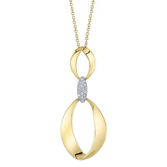 Shy Creation "Kate Collection" .10CTW Diamond Mobius Necklace in 14K Yellow and White Gold