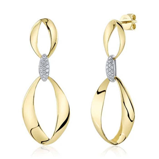 Shy Creation "Kate Collection" .20CTW Mobius Drop Earrings in 14K Gold