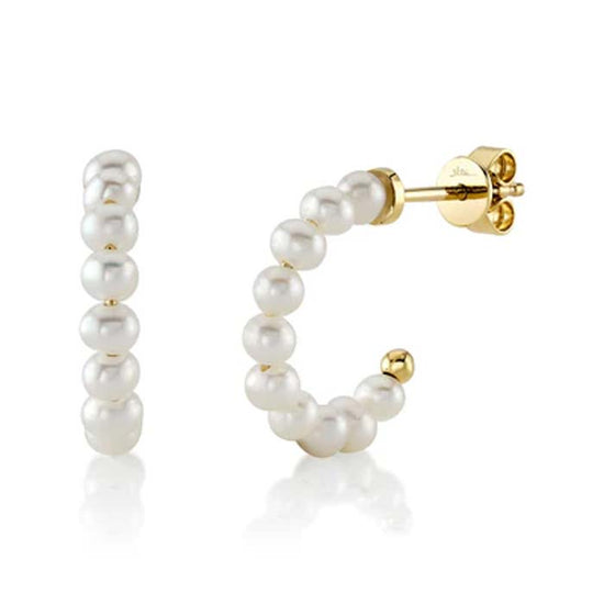 Shy Creation Cultured Pearl Hoop Earrings in 14K Yellow Gold