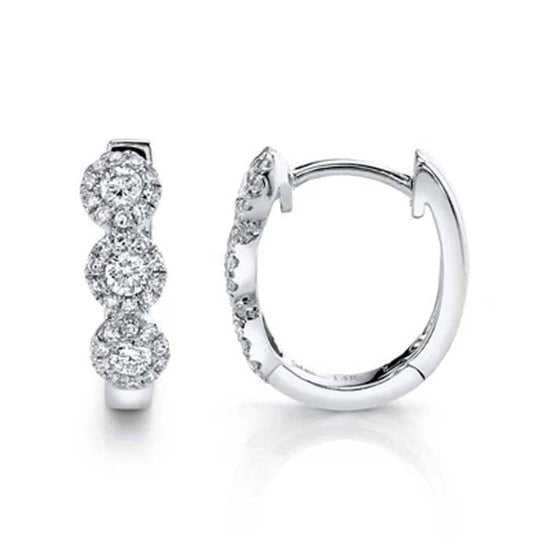 Shy Creation "Eden Collection" .37CTW Cluster Front Diamond Huggie Earrings in 14K White Gold