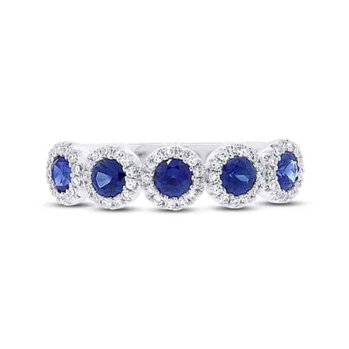 Shy Creation "Eden Collection" .20Ctw Diamond and .70Ctw Blue Sapphire Band in 14K White Gold