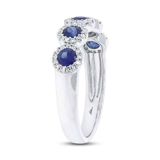 Shy Creation "Eden Collection" .20Ctw Diamond and .70Ctw Blue Sapphire Band in 14K White Gold