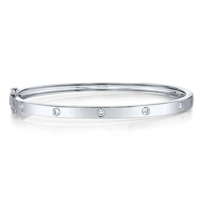 Shy Creation .38CTW Diamond Station Bangle Bracelet in 14K White Gold