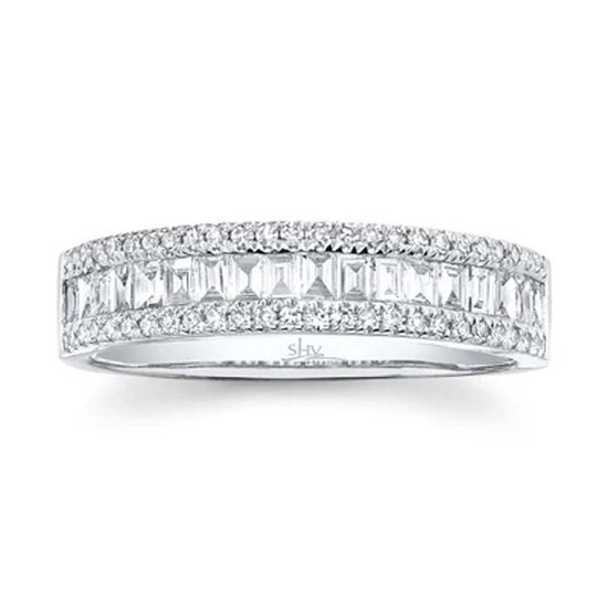 Shy Creation Diamond Baguette Band in 14K White Gold