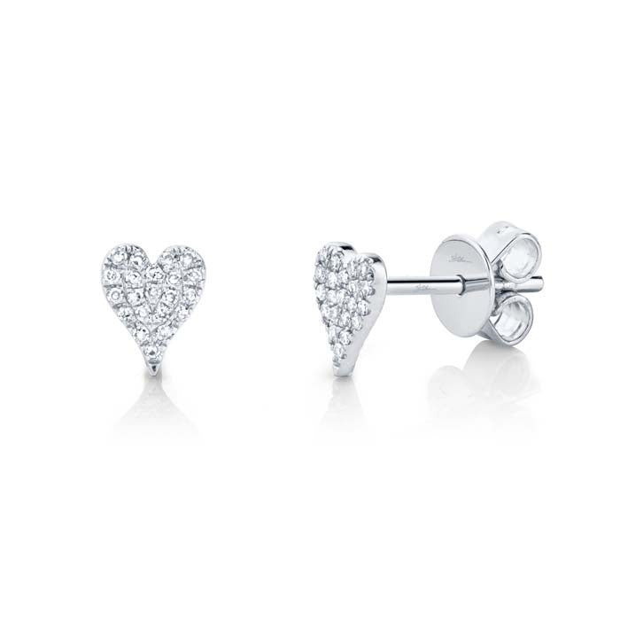 Shy Creation "Amor" Mini Diamond Pavé Heart Stud Earrings in 14K White Gold