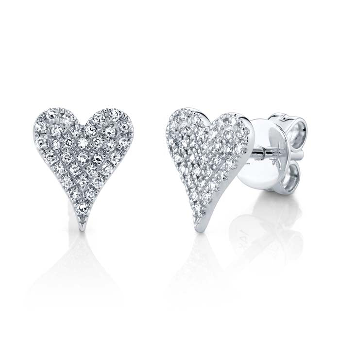 Shy Creation Diamond Pavé Heart Stud Earrings in 14K White Gold