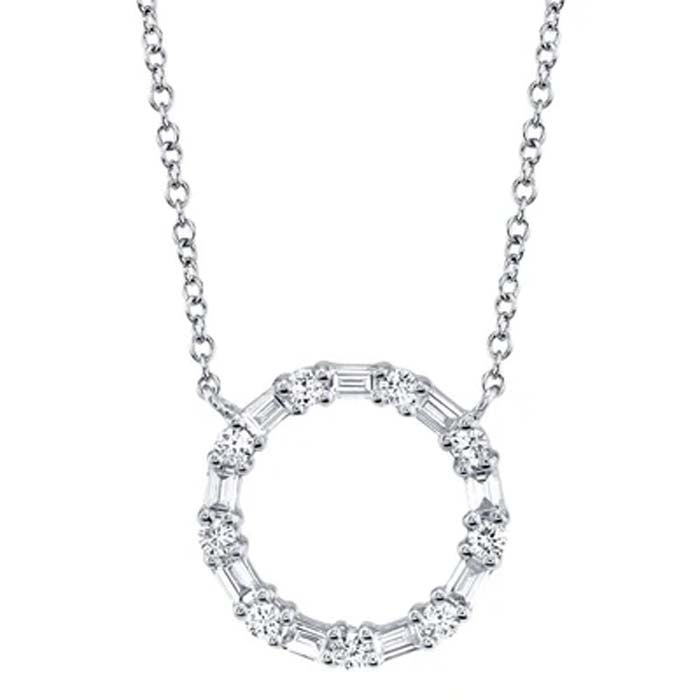 Shy Creation "Kate Collection" .29CTW Diamond Baguette Circle Necklace in 14K White Gold