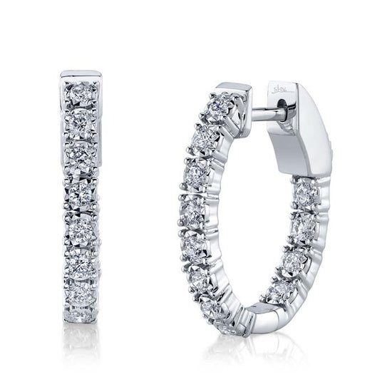 Shy Creation .47CTW Diamond Oval Inside/Outside Hoop Earrings in 14K White Gold