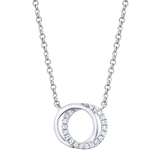 Shy Creation Diamond Love Knot Circle Pendant Necklace in 14K White Gold