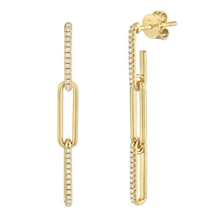 Shy Creation Diamond Paperclip Link Earrings in 14K Yellow Gold