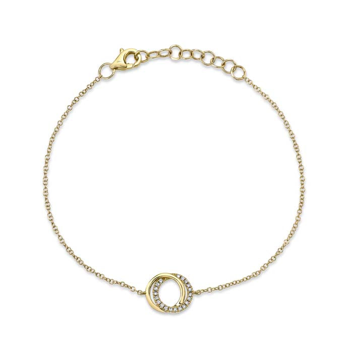 Shy Creation .07CTW Diamond Interlocking Circle Bracelet in 14K Yellow Gold