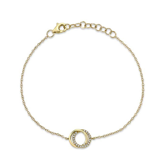 Shy Creation .07CTW Diamond Interlocking Circle Bracelet in 14K Yellow Gold