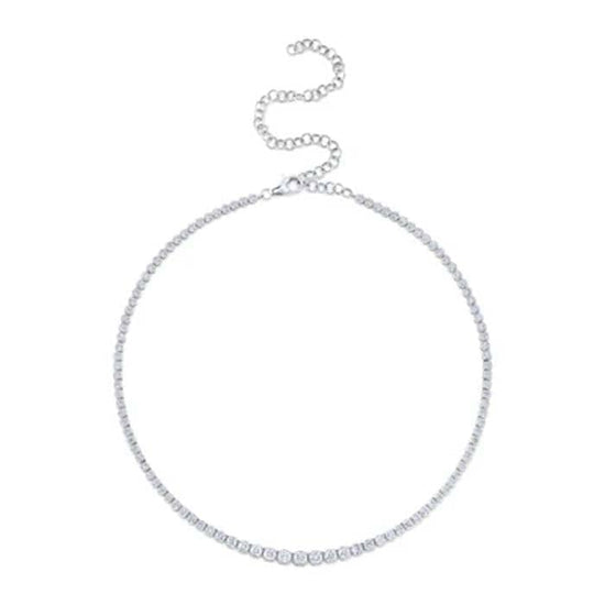 Shy Creation "Diana Collection" 4.73CTW Diamond Crown Setting Tennis Necklace in 14K White Gold