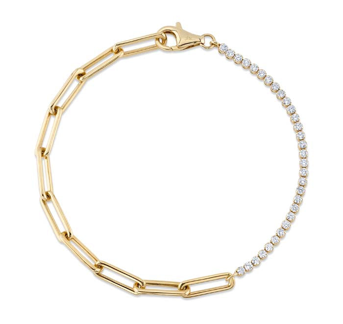 Shy Creation Diamond Paperclip Link Bracelet in 14K Yellow Gold