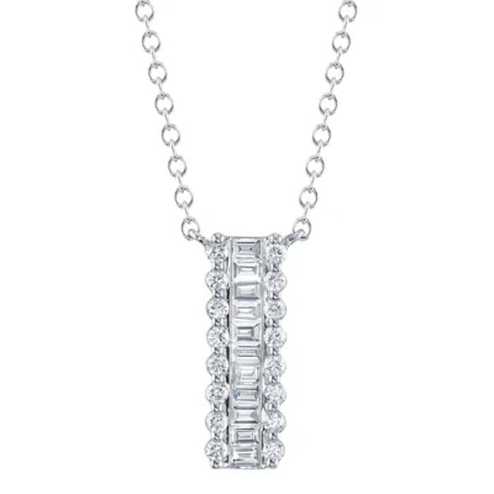 Shy Creation "Kate Collection" .56CTW Diamond Baguette Necklace in 14K White Gold