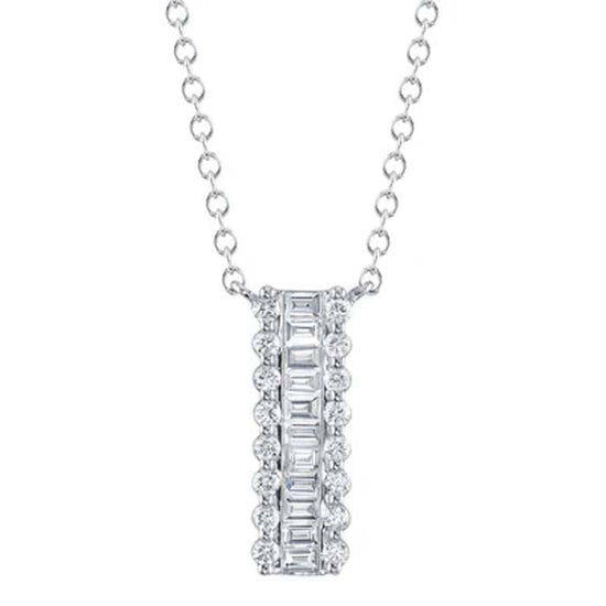 Shy Creation "Kate Collection" .56CTW Diamond Baguette Necklace in 14K White Gold