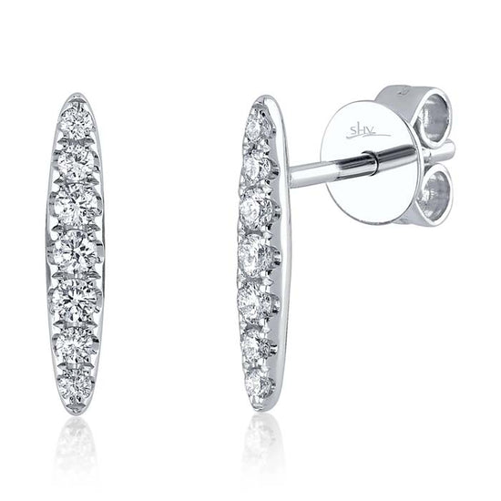 Shy Creation "Kate Collection" .19CTW Diamond Bar Stud Earrings in 14K White Gold