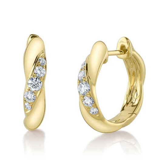 Shy Creation "Kate Collection" .23CTW Twist Diamond Huggie Earrings in 14K Yellow Gold