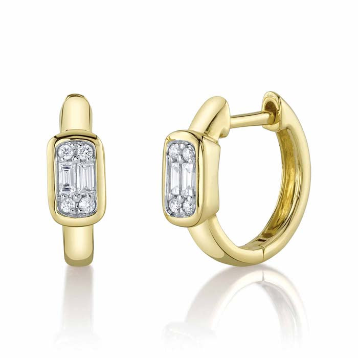 Shy Creation "Aleera Collection" .14CTW Diamond Baguette Huggie Hoop Earrings in 14K Yellow Gold