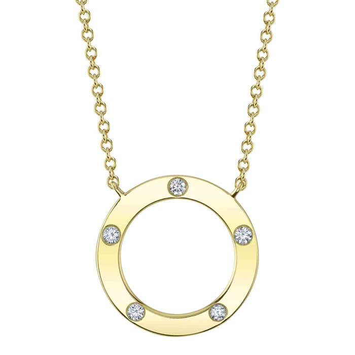 Shy Creation Diamond Circle Pendant Necklace in 14K Yellow Gold