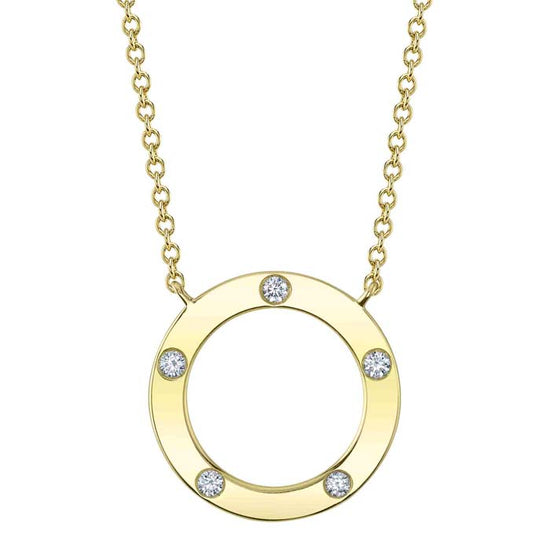 Shy Creation Diamond Circle Pendant Necklace in 14K Yellow Gold