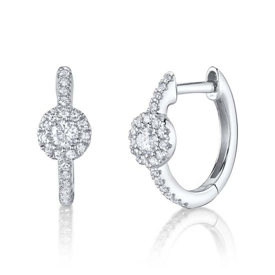 Shy Creation Diamond Round Cluster Huggie Earrings in 14K White Gold