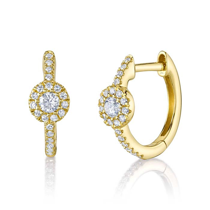 Shy Creation .21CTW Round Cluster Diamond Huggie Earrings in 14K Yellow Gold