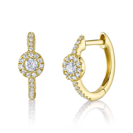 Shy Creation .21CTW Round Cluster Diamond Huggie Earrings in 14K Yellow Gold