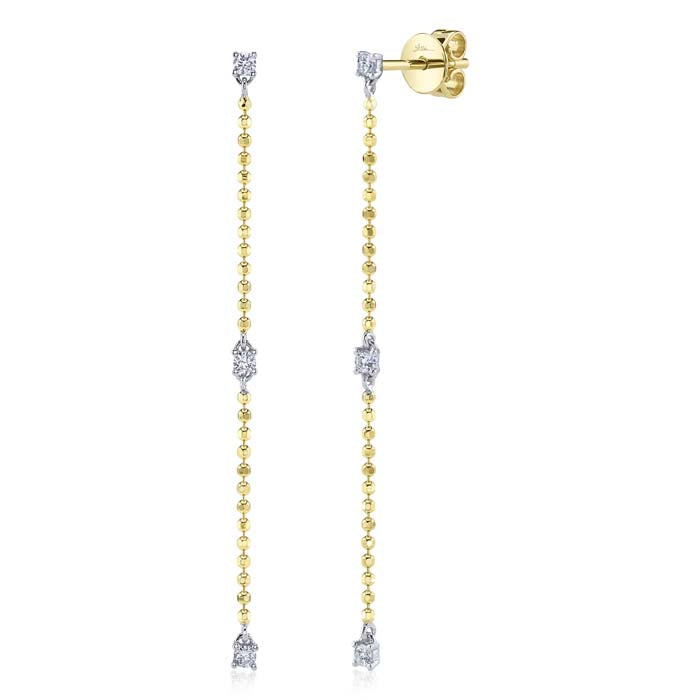 Shy Creation .16CTW Diamond by the Yard Faceted Ball Chain Earrings in 14K Yellow Gold