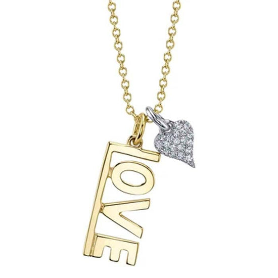 Shy Creation "Kate Collection" .04CTW Diamond Heart Love Necklace in 14K Yellow and White Gold