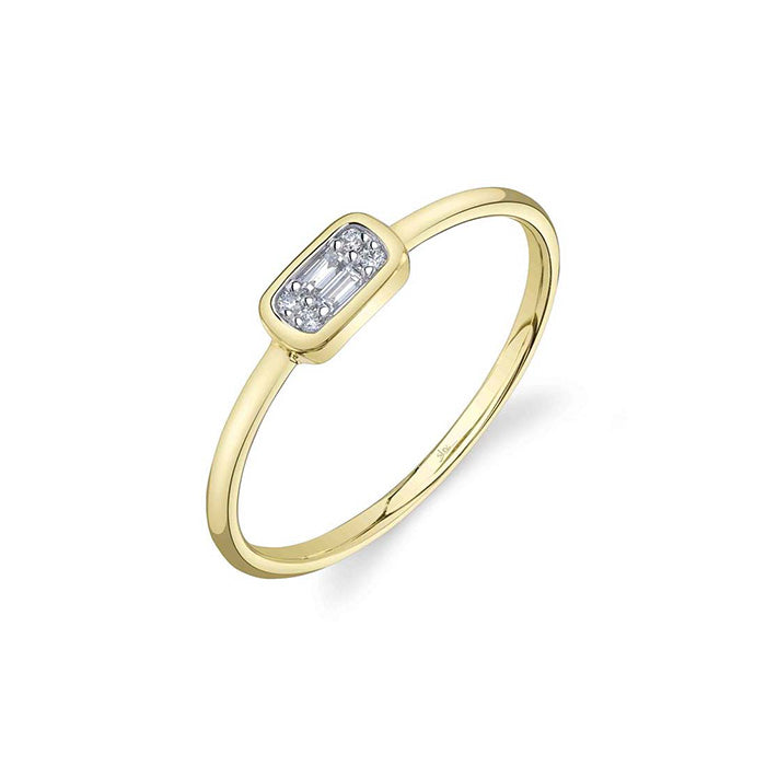 Shy Creation "Aleera Collection" Diamond Baguette Ring in 14K Yellow Gold