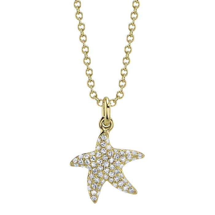 Shy Creation .15CTW Diamond Starfish Necklace in 14K Yellow Gold