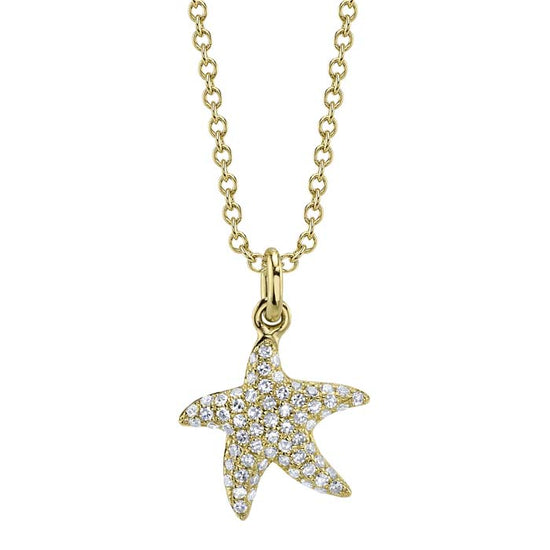 Shy Creation .15CTW Diamond Starfish Necklace in 14K Yellow Gold