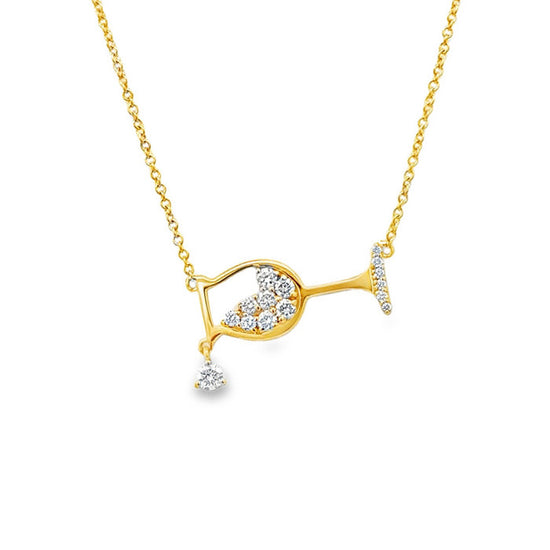 Mountz Collection Wine Glass Diamond Pendant Necklace in 14K Yellow Gold