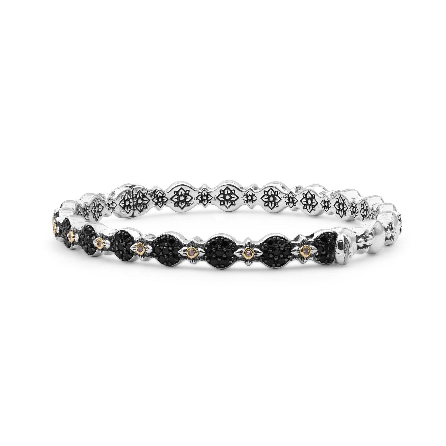 Stephen Dweck Black Onyx Garden of Stephen Oval Bangle with Champagne Diamond Accents in Sterling Silver and 18K Yellow Gold