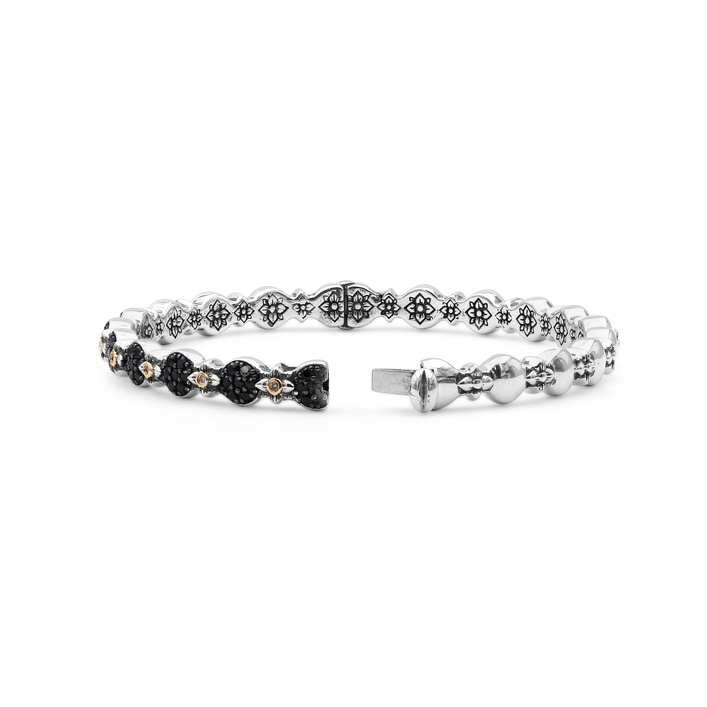 Stephen Dweck Black Onyx Garden of Stephen Oval Bangle with Champagne Diamond Accents in Sterling Silver and 18K Yellow Gold