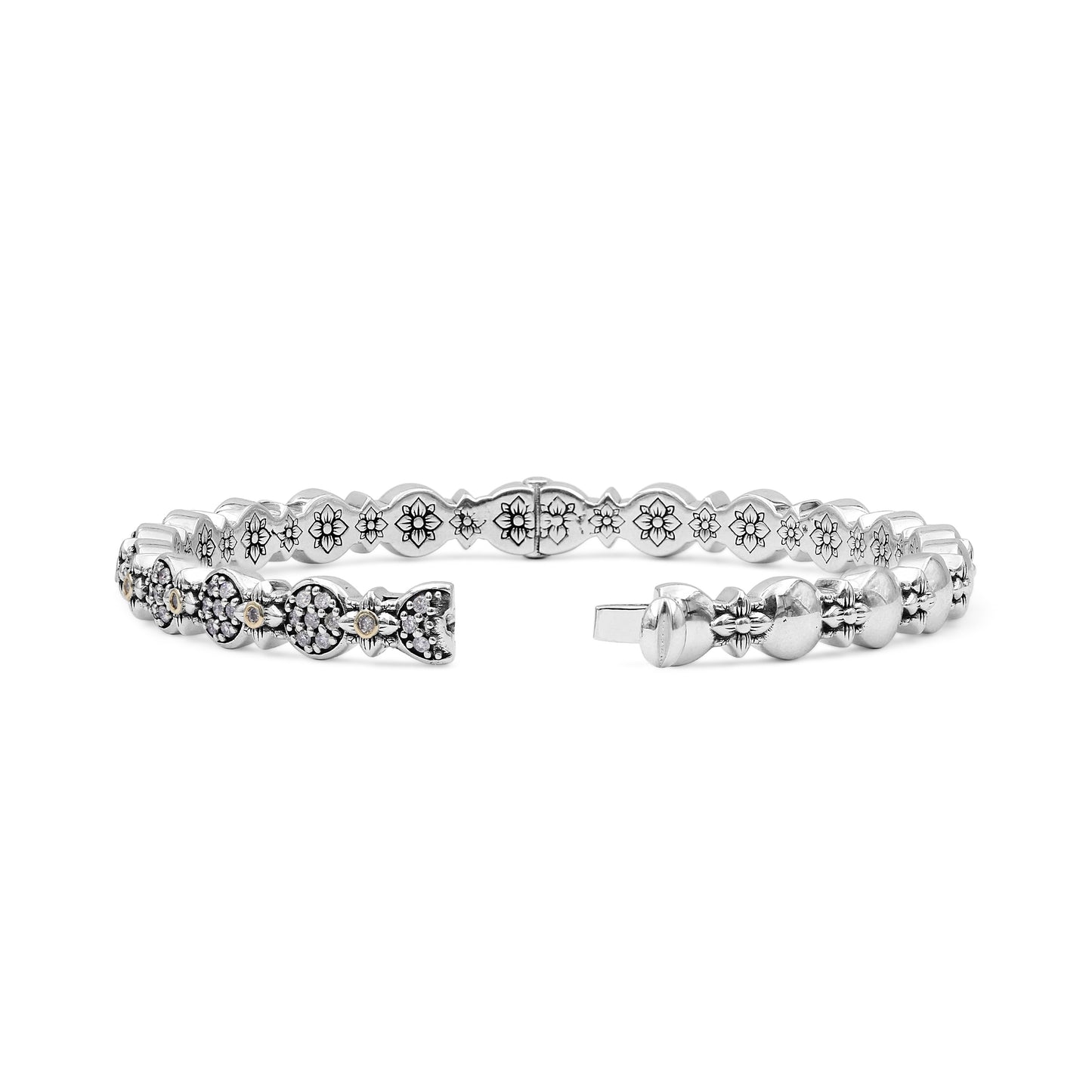 Stephen Dweck Pavé Diamond Garden of Stephen Oval Bangle in Sterling Silver and 18K Yellow Gold